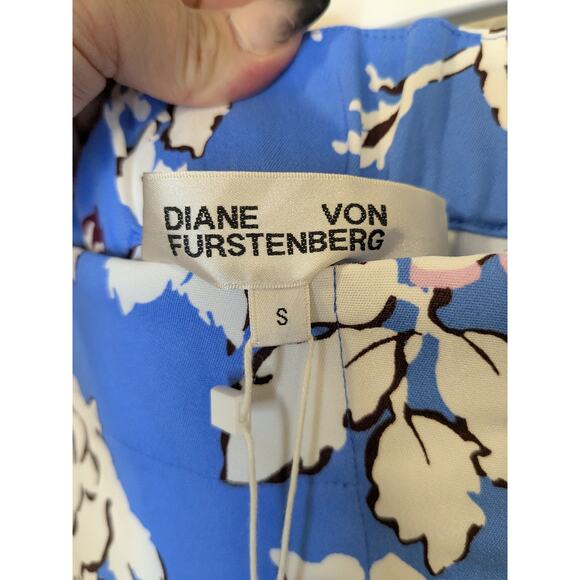 DIANE VON FURSTENBERG Alexander Pant Wide Leg Button Zip Blue Floral Women Small - Picture 6 of 12
